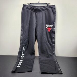 Ultra Game NBA Chicago Bulls Mens 1X‎ Snap Button Track Pants Black Warm Up New